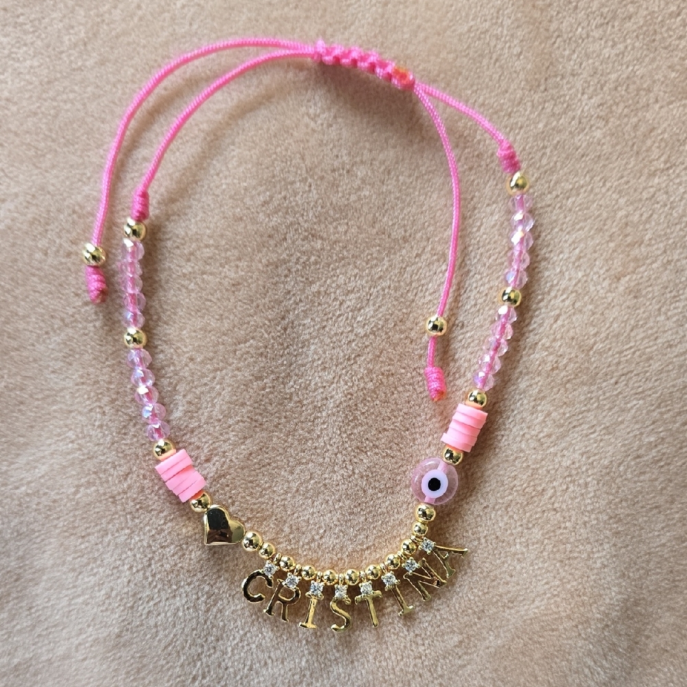 "Cristina" Pink and Gold Beaded Bracelet